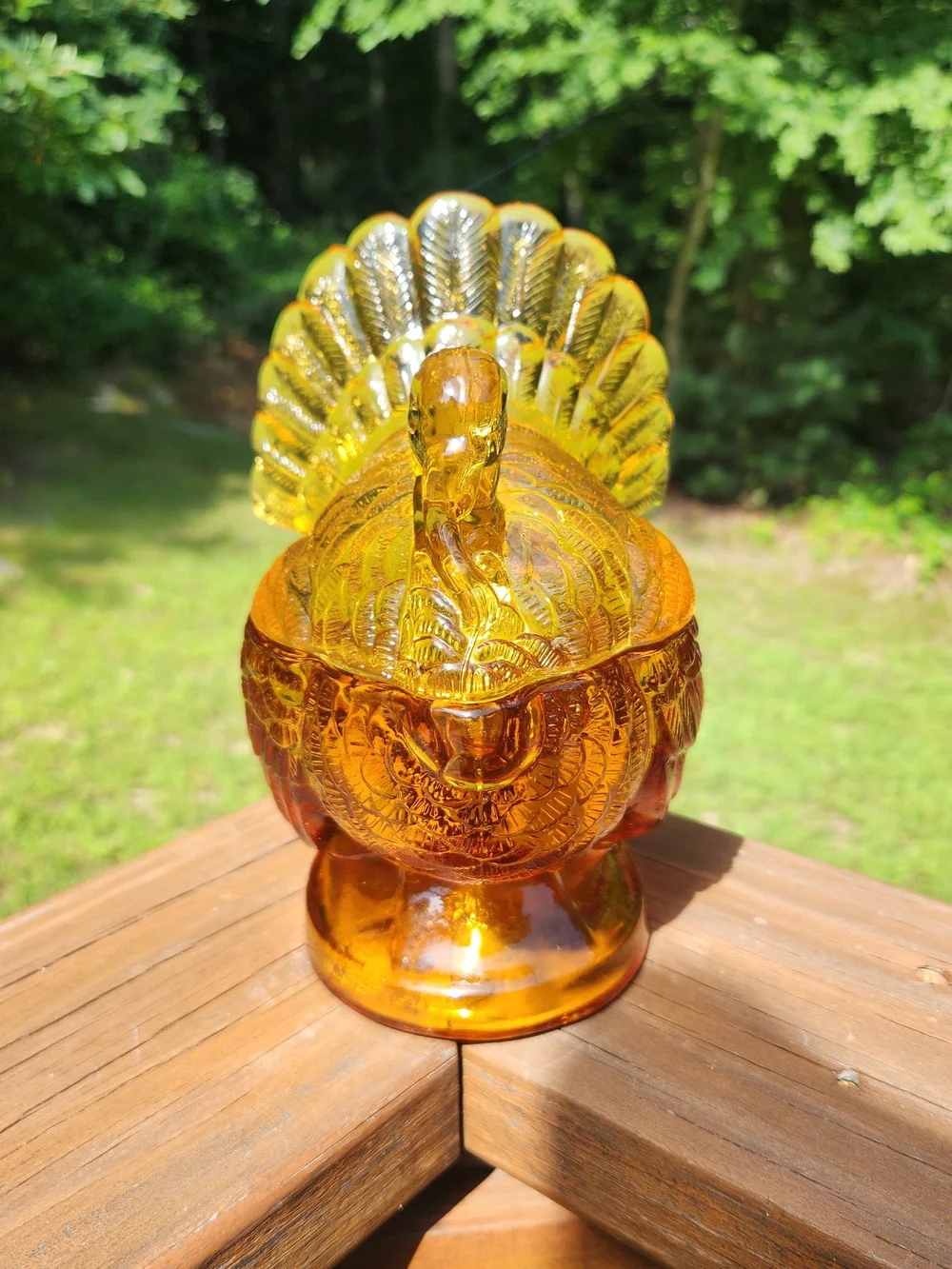 Williams Sonoma Amber Glass Turkey Candy Dish with Lid